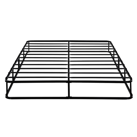 Black Metal Frame Queen Mattress Foundation - Textured Fabric Surface 12 Slat Support 700lb Weight Capacity Easy Setup 8.5 Inch 700lbs Simple Assembly 8.5" Tall