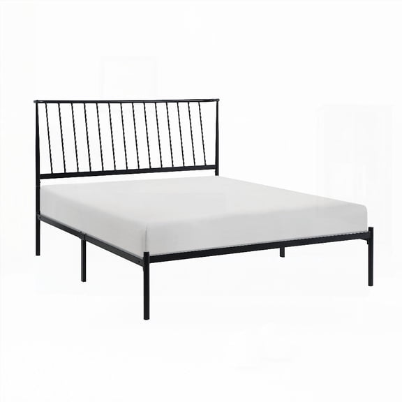 Black Metal Frame Queen Platform Bed with Angle Headboard, 1pc Bedroom Furniture Piece
