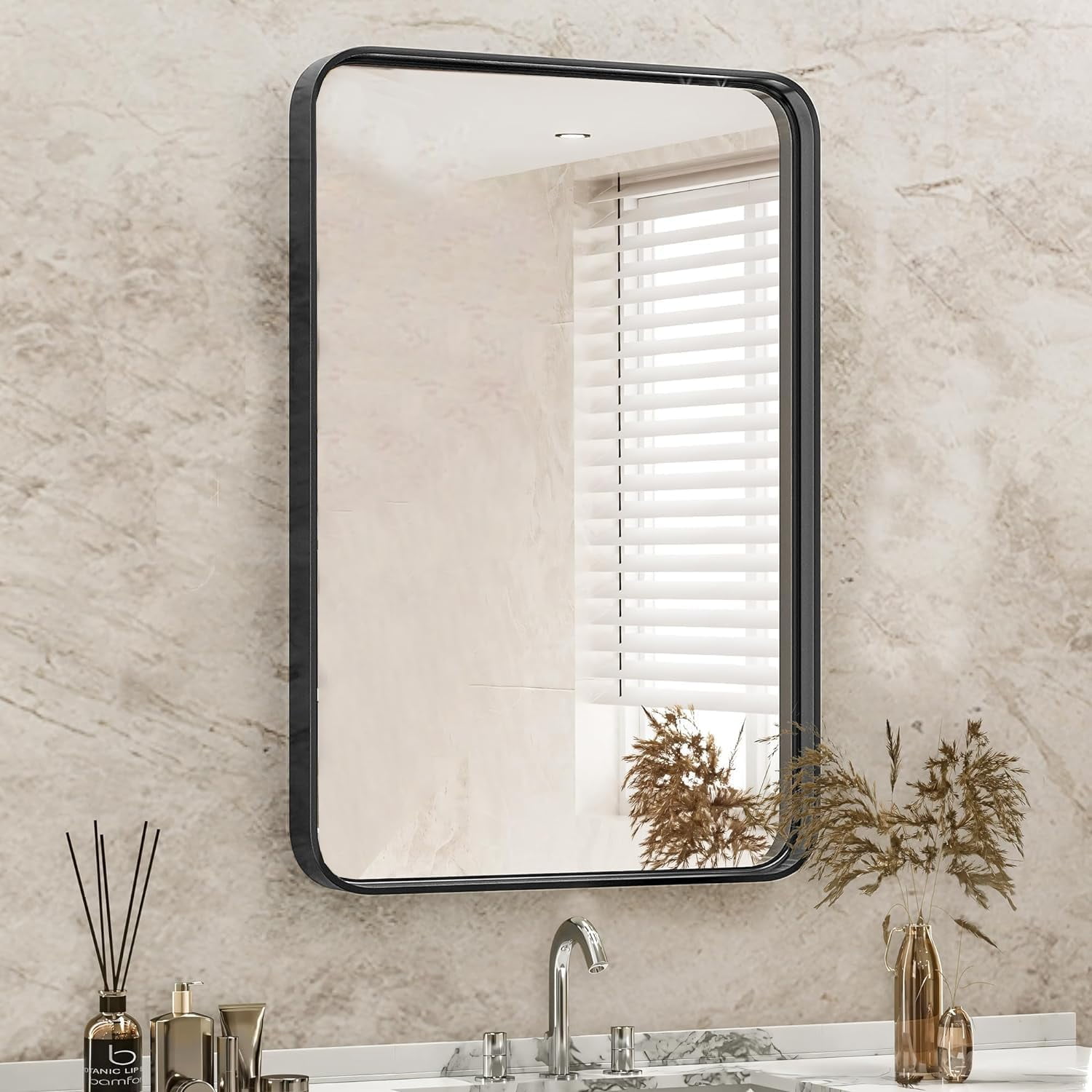 Black Metal Framed Bathroom Mirror for Over Sink 24 * 32" Vanity