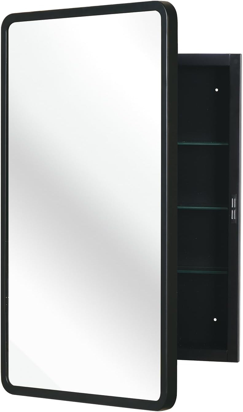 Black Metal Framed Recessed Bathroom Medicine Cabinet with Mirror - Walmart.com