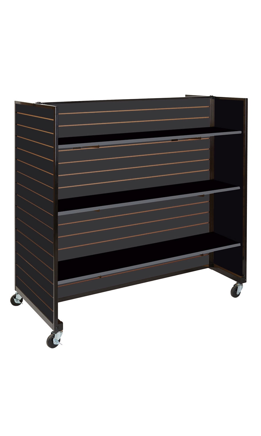 Black Metal Framed Rolling Slatwall Gondolas with 6 Shelves 50"W x 53