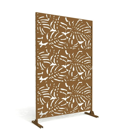 Black Metal Free Standing Outdoor Privacy Screen for Patio Garden 11 Brown