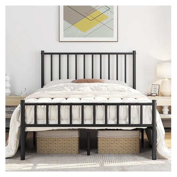 Black Metal Full Size Bed Frame with Headboard and Footboard, Black Platform Bed Frame Full, Heavy Duty Steel Salt, No Box Spring Needed, Anti-Slip, Black