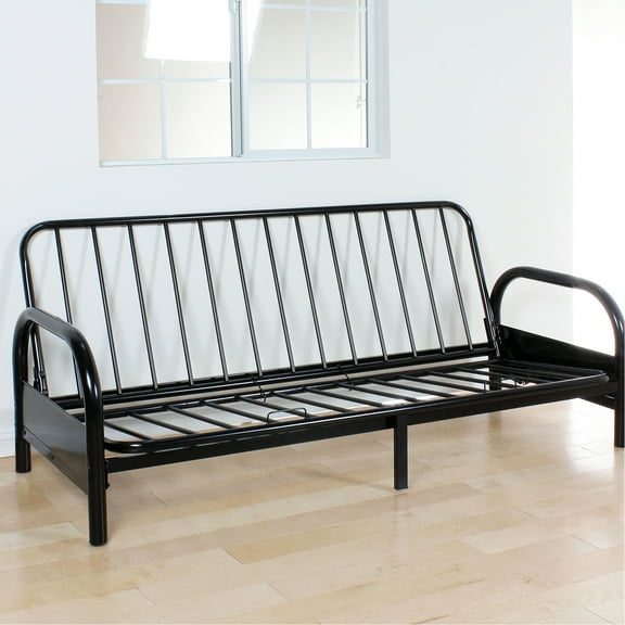 Black Metal Futon Frame, Adjustable To Transform Seating Arrangement Contemporary Frame With Base And