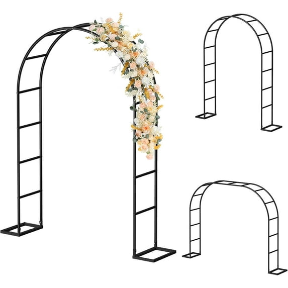 Black Metal Garden Arch Trellis with Base | 2 Sizes (5.3'Wx7.6'H/7.9'Wx6.3'H) | Freely Assembled Climbing Plant Support for Outdoor Wedding & Bridal Party Decoration