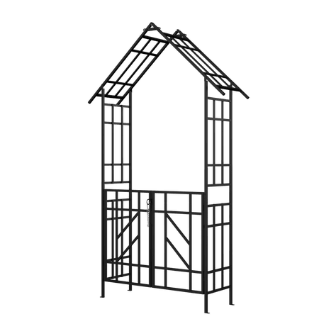 Black Metal Garden Arch with Double Gate, 58.07"×97.24" Galvanized Square Tube Rustproof Climbing Rose Vine Arbor for Outdoor Backyard Landscape