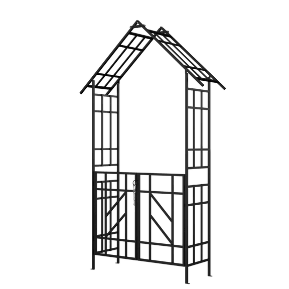 Black Metal Garden Arch with Double Gate, 58.07"97.24" Galvanized Square Tube Rustproof Climbing Rose Vine Arbor for Outdoor Backyard Landscape