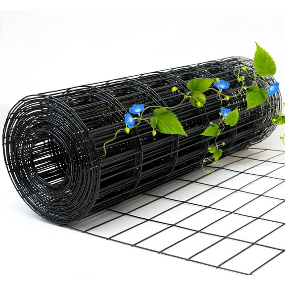 Black Metal Garden Fence, 60inch(H) x 100ft(L), 2 inch x 3 inch,14GA 2/3/4/5/6 Ft Tall Chicken Wire PVC Coated Welded Wire Mesh Roll for Dogs Border Yard Vegetable Plant Protection Poultry Netting