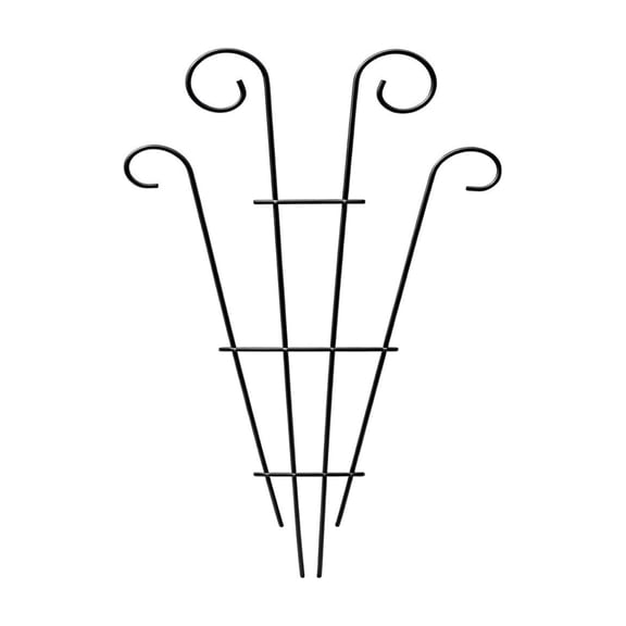Black Metal Garden Trellis with Curved Scroll Top – Climbing Plant Support for Vines Roses Ivy, Outdoor Flower Stake, Easy Insert Gift