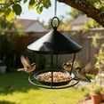 thumbnail image 1 of Black Metal Hanging Bird Feeder with Decorative Bird Accent, Rustic Outdoor Bird Feeder for Backyard, Patio, Garden, Wild Bird Watching, Farmhouse Home Decor, Spring Decorative Bird Feeder, 1 of 6