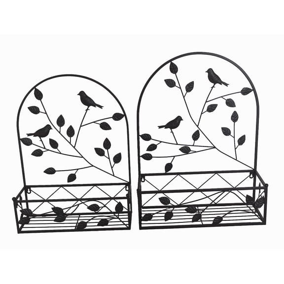 Hi-Line Gift Ltd. Black Metal Hanging Plant Holder 2 Pcs Set Outdoor Wall Decor