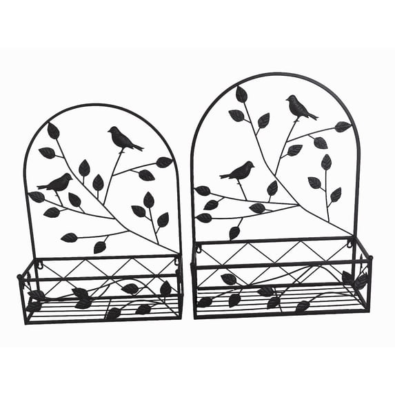 Hi-Line Gift Ltd. Black Metal Hanging Plant Holder 2 Pcs Set Outdoor Wall Decor
