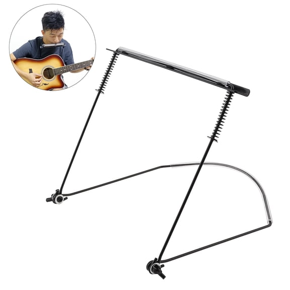 Black Metal Harmonica Neck Holder Anti-Scratch Adjustable 24 Hole Harmonica Mouth Organ Stand Rack