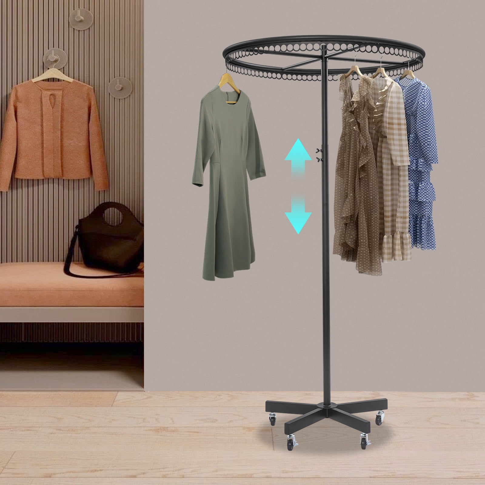 Rotary Fabric Rack Black Metal Height Adjustable 190cm Rotary Clothes Rack Lifting ...