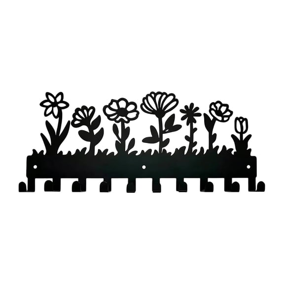 Black Metal Hook Rack, Multi-Hook Clothes, Hat and Backpack Hanger for Living Room, Hallway, Office Storage Solution, Sturdy, Rust-Proof, Decorative Wall Rack