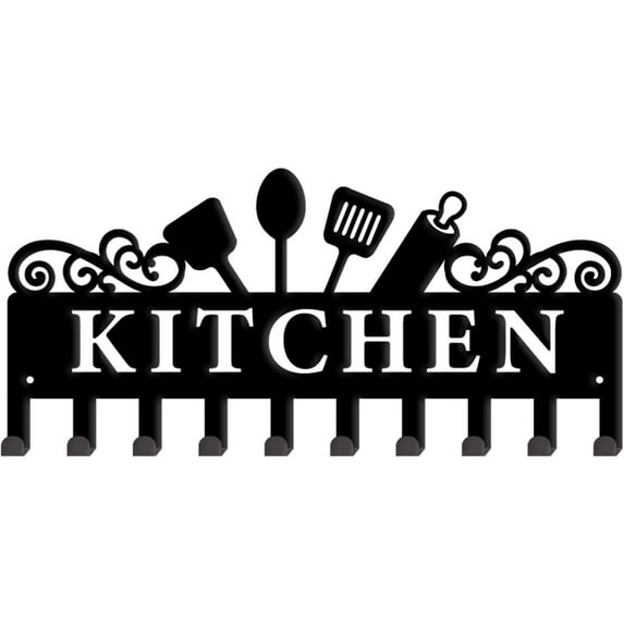 Black Metal Key Holder 10 Hooks Kitchen Iron Wall Mounted Hooks Decorative Hook Organizer Rack for Coat Bag Clothes Key Hanging Kitchen Wall Decoration