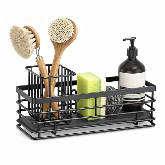 Black Metal Kitchen Basin Caddy Organizer Countertop Storage Rack