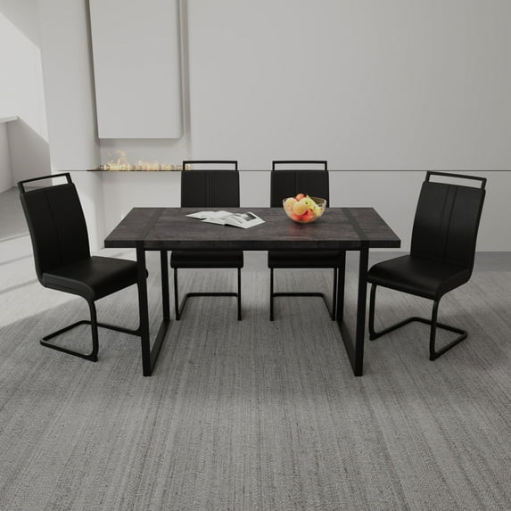 Black Metal - Legged MDF Dining Table | Rural Farmhouse Style for Family Meals | Quick and Easy Assembly