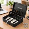Black Metal Lockable Box with Key and Tray for Portable Money Storage ...