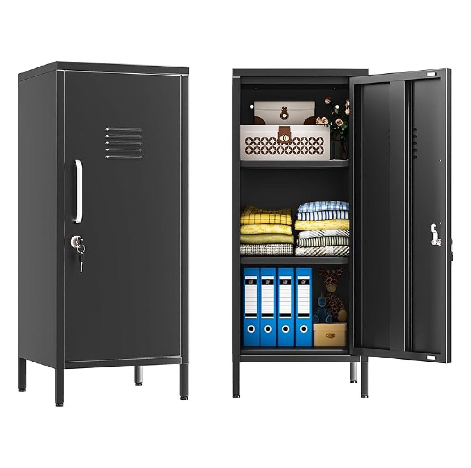 S024 Locker Black Metal Locker Cabinet, 35.4