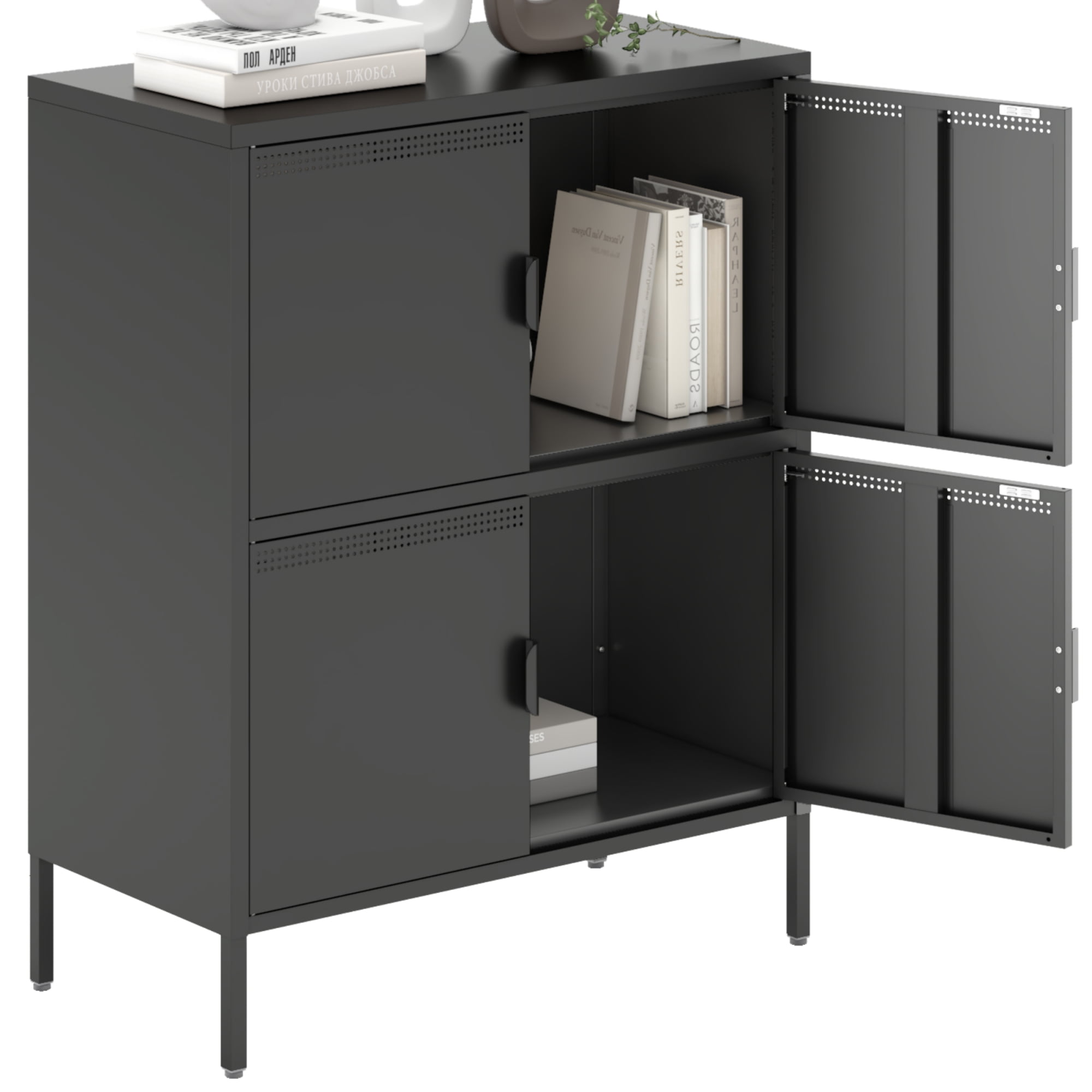 Black Metal Locker Storage with 4 Doors & Legs,Office Storage