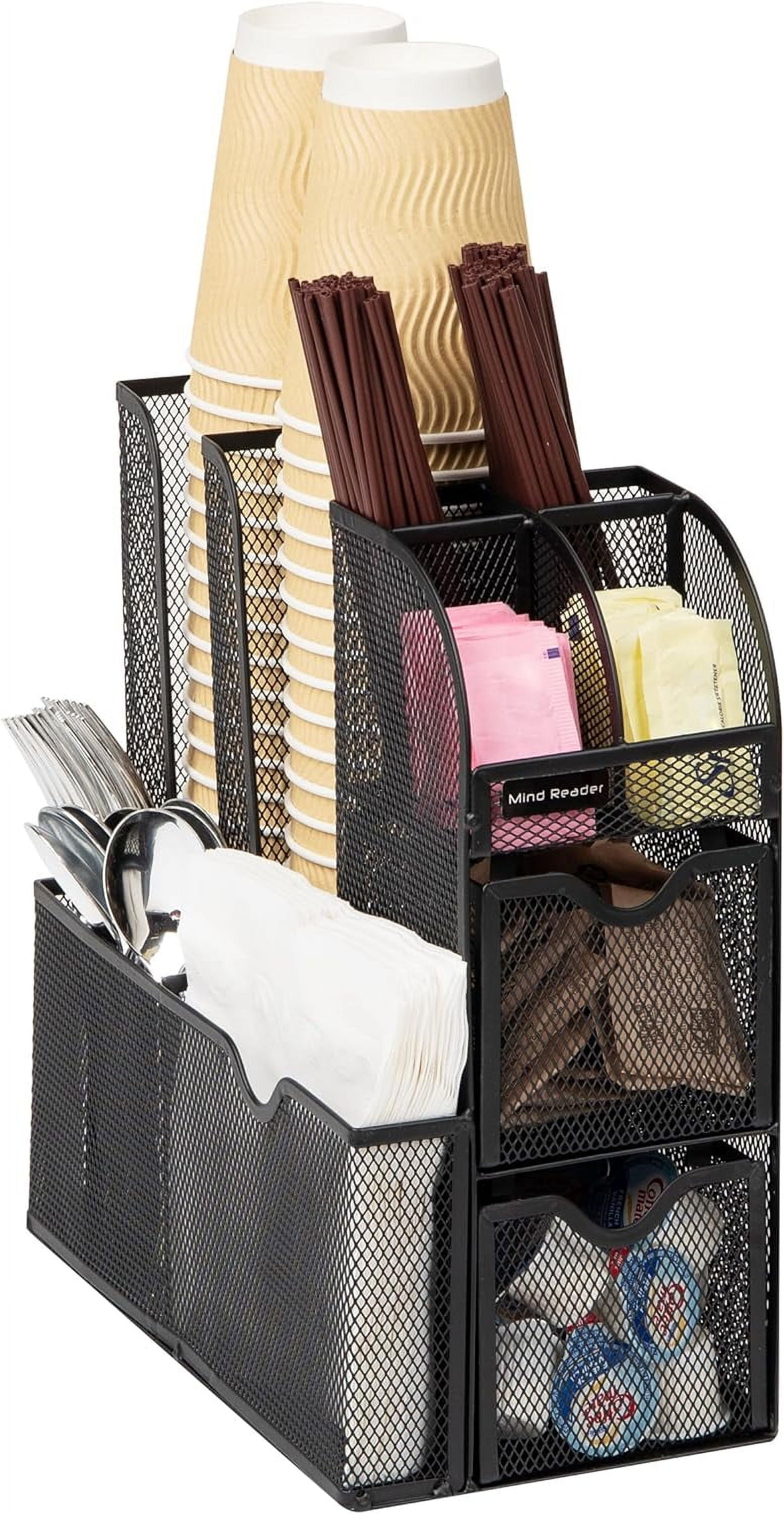 Black Metal 11-Compartment Coffee and Condiment Organizer