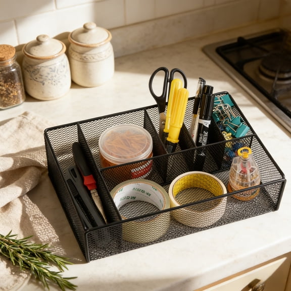 Black Metal Mesh Desk Organizer with Sturdy Wire Construction for Office Supplies and Makeup Brushes, Professional Grade Pen Holder and Stationery Caddy for Home Office and Vanity, Vsgery