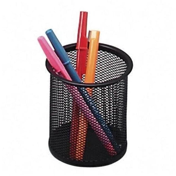 Black Metal Mesh Pen Holder for Desk, Cylindrical Pencil Container, Office Stationery Organizer, Sturdy Wire Mesh Storage Cup, 1 Piece