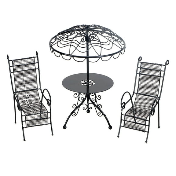 WEAVILUX Miniature Garden Table and Chairs Set, Black Metal Outdoor Decorative Landscape Ornament