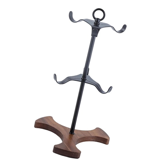 Black Metal Mug Tree Stand With Wooden Base And 6 Hooks For Countertop