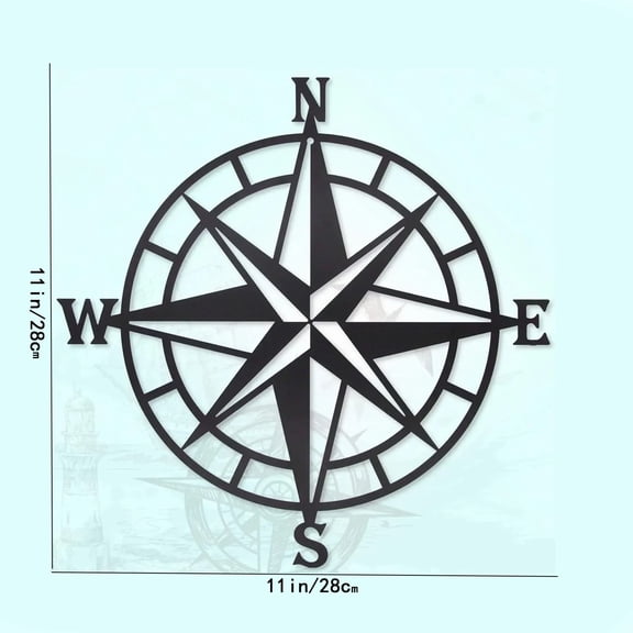 Black Metal Nautical Compass Wall Art - Ocean Theme Iron Silhouette Wall Sculpture Stylish Home Decor