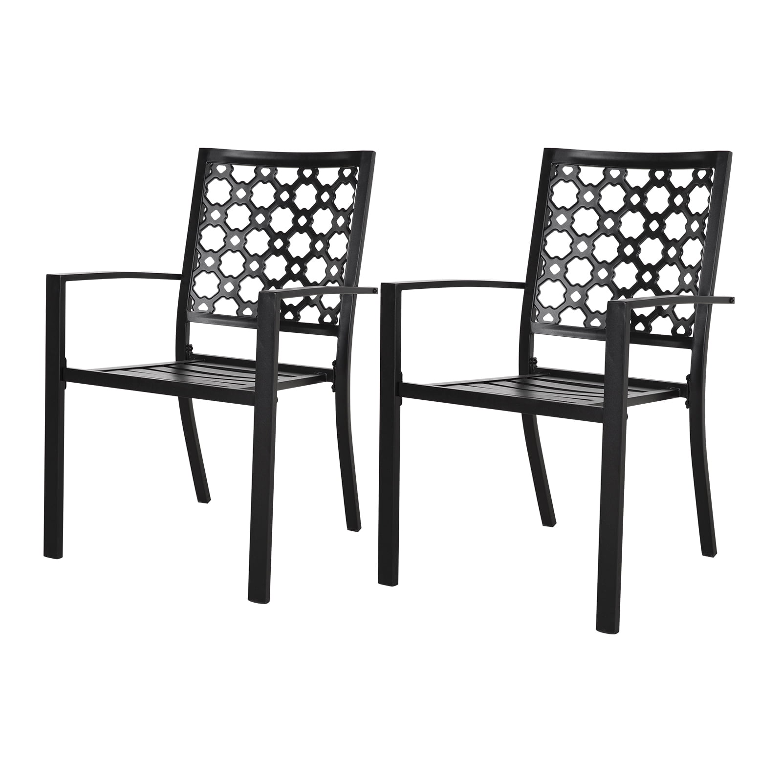 Stackable Outdoor Patio Chairs Set of 2, Black Wrought Iron Metal Outdoor Dining Chairs 450LBS, High Back Heavy Duty Durable  Outdoor Bistro Chair for Outside, Lawn, Backyard, Deck, Exterior, Porch