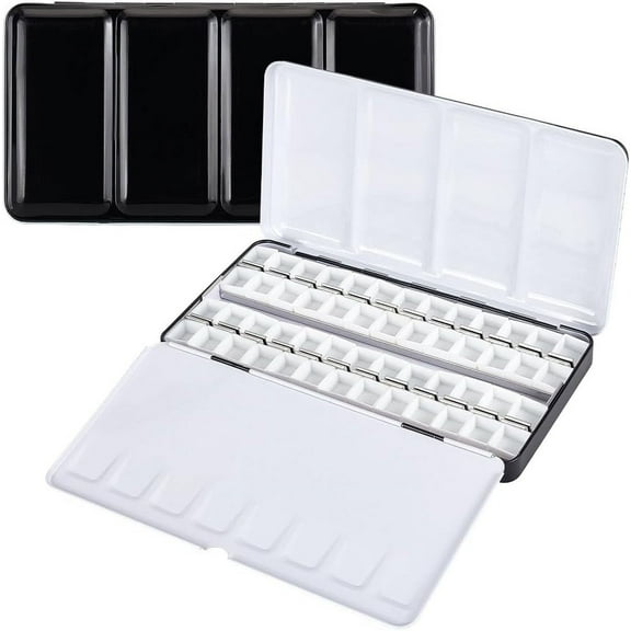 Black Metal Paint Palette Box with 52 Half Pans for Watercolor Gouache Acrylic & Oil Painting