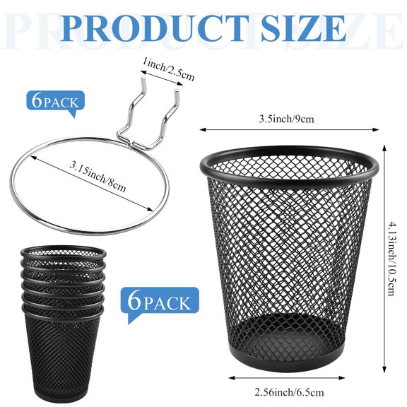 Black Metal Pegboard Cups with Ring Hooks 6 Set Desk Organizer Classroom Office Garage Workshop