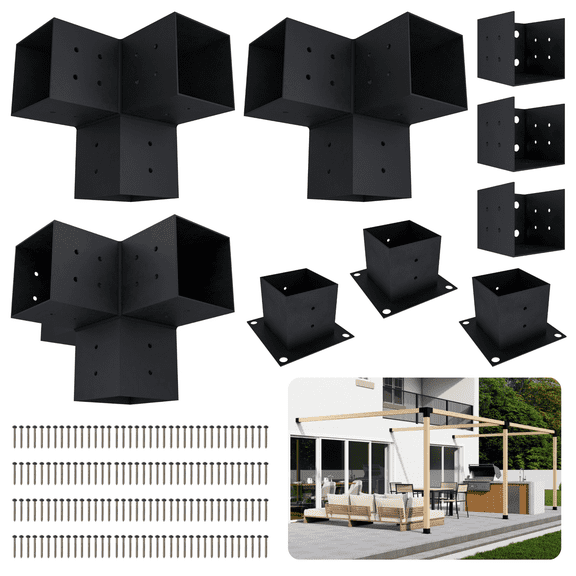 Black Metal Pergola Brackets and Hardware for a 24 x 12 Wood Frame Pergola Without Roof (Lumber Not Included)