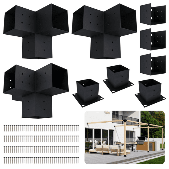 Black Metal Pergola Brackets and Hardware for a 24 x 8 Wood Frame Pergola Without Roof (Lumber Not Included)