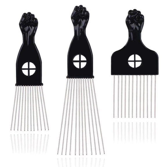 Black Metal Pick Comb Hair Styling Comb Wide Tooth Hair Pick Detangling Comb for Hairdressing Salon Barber Shop