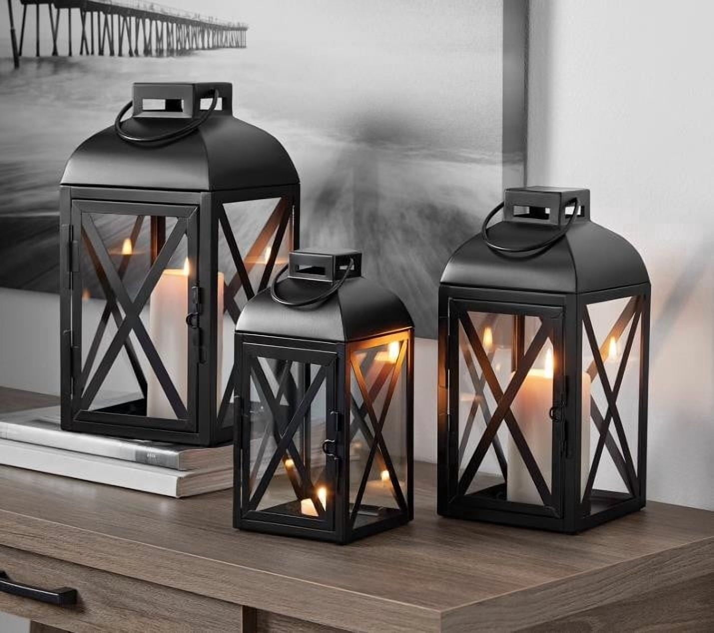 Black Metal Pillar Candle Holder, Decorative Lantern Ornament, Rustic ...