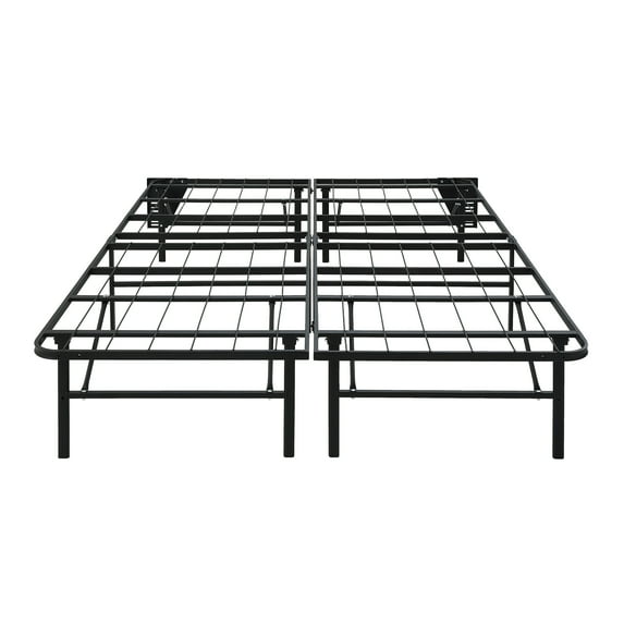 Black Metal Platform Foldable Bed Frame Queen Size, Toolless High Profile Design