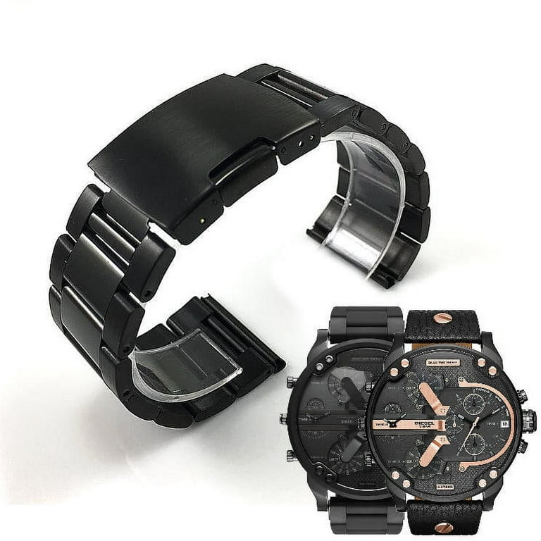 Black Metal Replacement Watch Band For Diesel Mr Daddy 2.0 DZ7396 DZ7414 DZ7406
