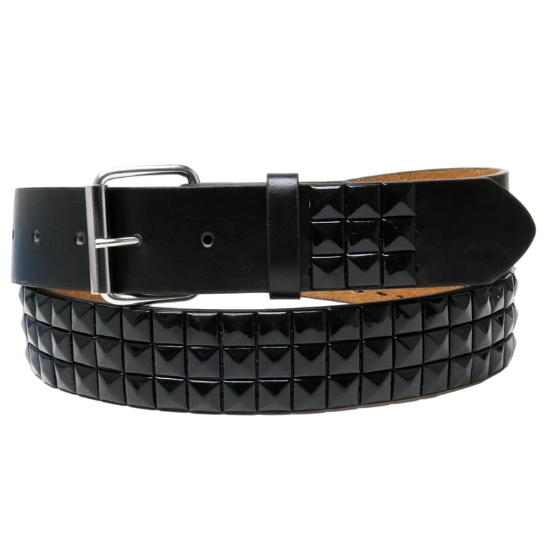 Black Metal Rivets Pyramid Studs Black Leather Belt with  display picture 1