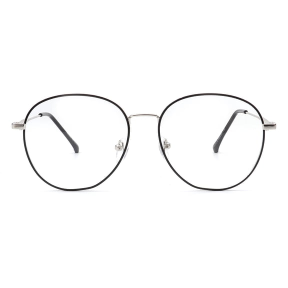 Black Metal Round Eyeglasses - Clear Lens Business Daily & Office Wear