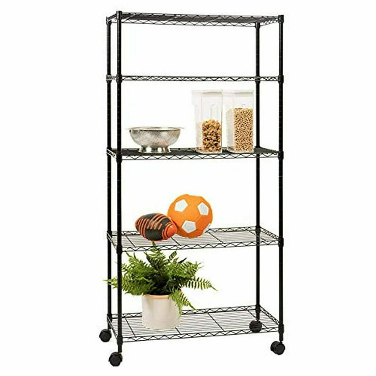 Black Metal Shelving Unit, URHOMEPRO 5-Tier Heavy Duty Height Adjustable  Kitchen Storage Shelves, Wire Shelving With Wheel, Wire Storage Racks for