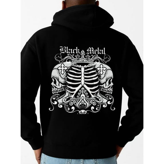 Black Metal Skull graphic hoodies skeleton for men machine washable black Comfy Loose Drawstring Trendy Hooded Pullover, Mens Clothing For Autumn Winter spring idk idk