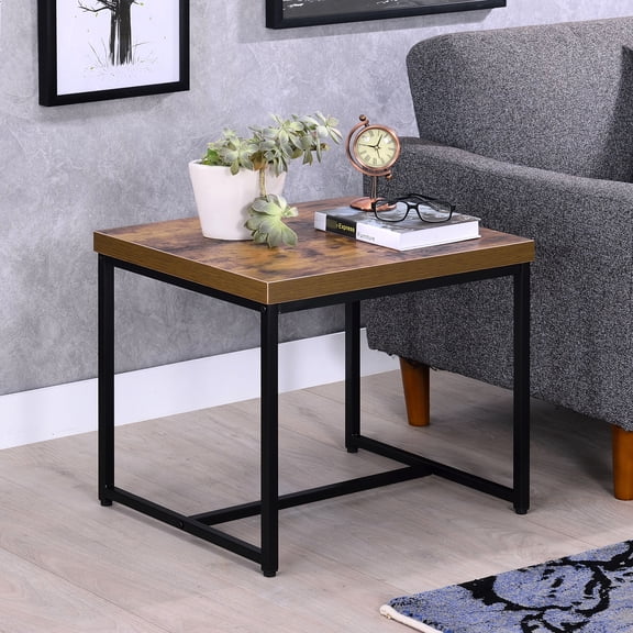 Black Metal Sled Base Rectangular End Table With Weathered Oak Look Industrial In And Finish
