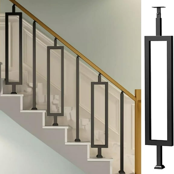 Black Metal Stairs Banister Column Spindle, DIY Stair Railing System Balusters Post,Angle Adjustable Stair Deck Railing for Deck, Front Porch, Steps, Garden