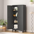 thumbnail image 1 of Black Metal Storage Cabinet, 47.25" H Steel Kitchen Pantry Cabinet with 2 Doors and 3 Adjustable Shelves, Versatile Sideboard Buffet Cabient for Home Office Warehouse Garage or Outdoor, 1 of 14
