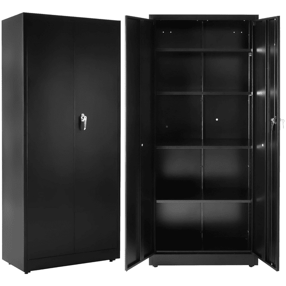 Black Metal Storage Cabinet, 71 Inch Tall Steel Cabinet with Locking Doors and Adjustable Shelves, Steel Tool Cabinets for Garage, Home Office, and Warehouse