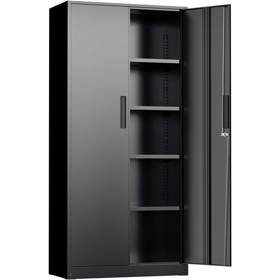 Black Metal Storage Cabinet, 72" Locking Steel Cabinets with 2 Door and 4 Adjustable Shelves, Tall Metal Cabinet for Home Office, Garage, Warehouse