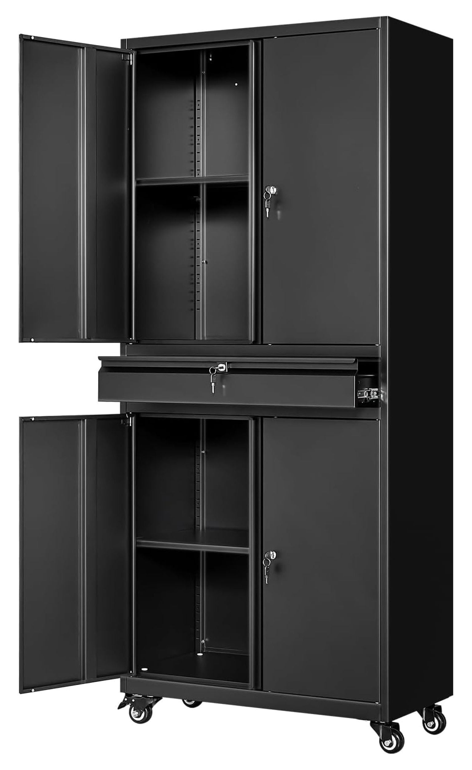 Black Metal Storage with Wheels, 73" Tall Garage Rolling